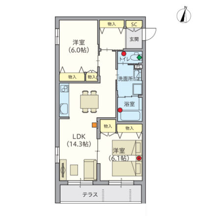 ヘーベルVillage堀ノ内～間取り図C