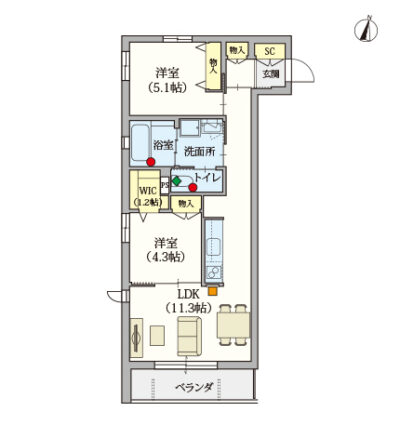 ヘーベルVillage南烏山～間取り図E