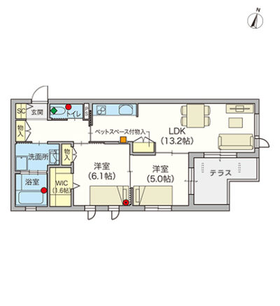 ヘーベルVillage世田谷1丁目～Paysage Clair～ペット共生賃貸(併用)住宅～間取り図B