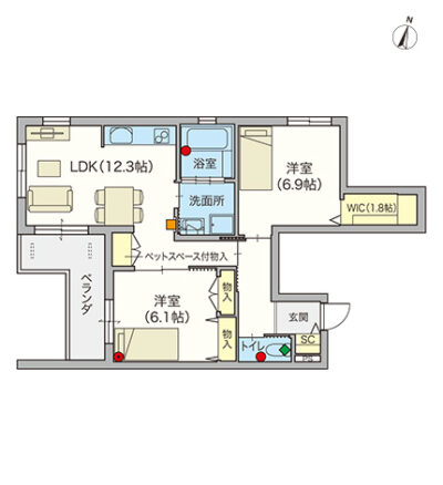 ヘーベルVillage世田谷1丁目～Paysage Clair～ペット共生賃貸(併用)住宅～間取り図E